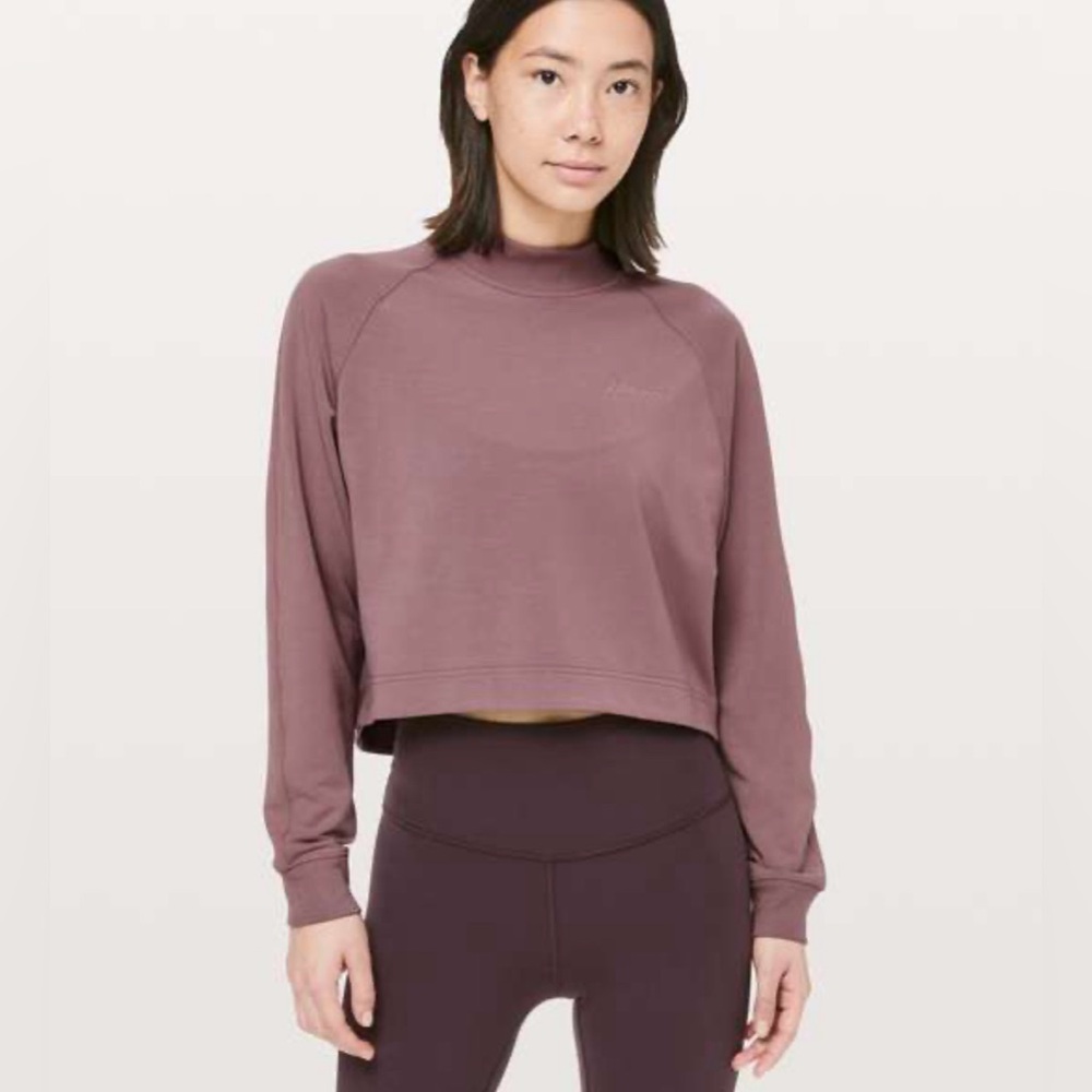 Lululemon Up High Pullover Mauve Pink Size 8 Cropped Crewneck Embroidered